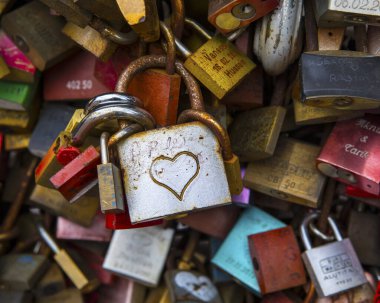 Cologne, Germany - February 20th 2020: Love Locks on the famous Hohenzollern Bridge in the city of Cologne, Germany. 