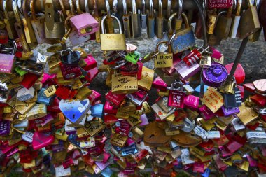 Cologne, Germany - February 20th 2020: Love Locks on the famous Hohenzollern Bridge in the city of Cologne, Germany. 