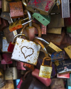 Cologne, Germany - February 20th 2020: Love Locks on the famous Hohenzollern Bridge in the city of Cologne, Germany. 