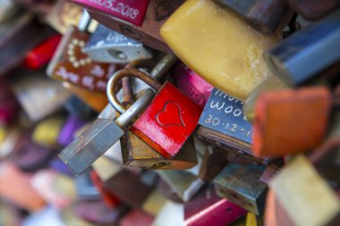 Cologne, Germany - February 20th 2020: Love Locks on the famous Hohenzollern Bridge in the city of Cologne, Germany. 