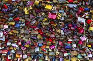 Cologne, Germany - February 20th 2020: Love Locks on the famous Hohenzollern Bridge in the city of Cologne, Germany. 