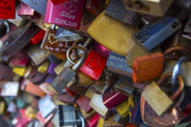Cologne, Germany - February 20th 2020: Love Locks on the famous Hohenzollern Bridge in the city of Cologne, Germany. 