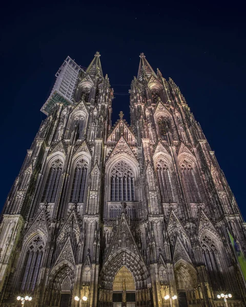Uma Vista Noturna Histórica Catedral Colônia Também Conhecida Como Kolner — Fotografia de Stock