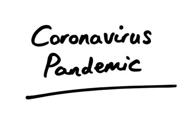 Coronavirus Pandemic handwritten on a white background. clipart