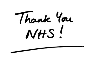 Teşekkürler NHS! Beyaz bir arkaplanda el yazısı.