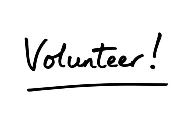 Gönüllü! Beyaz bir arkaplanda el yazısı.