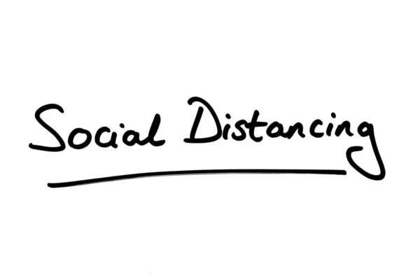 Social Distancing Odręcznie Napisane Białym Tle — Zdjęcie stockowe