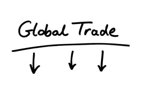 Falling Global Trade Odręcznie Napisany Znak Białym Tle — Zdjęcie stockowe