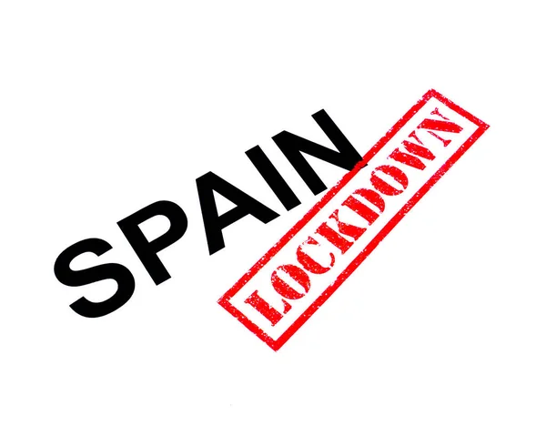 Spagna Con Timbro Gomma Rosso Lockdown — Foto Stock