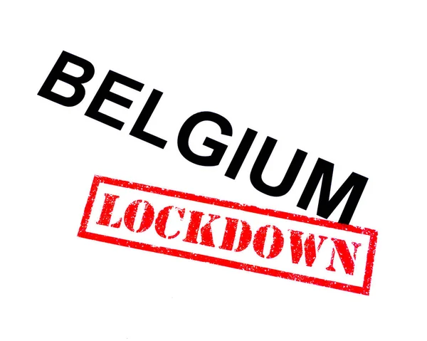 Belgium Red Lockdown Rubber Stamp — Stock Photo, Image