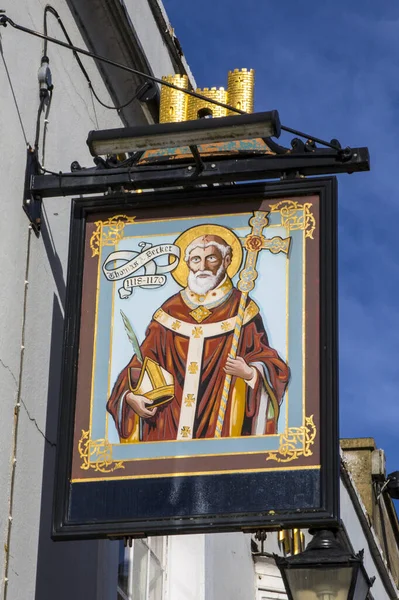 Glastonbury Storbritannien Mars 2020 Närbild Den Traditionella Pubskylten Utsidan Beckets — Stockfoto