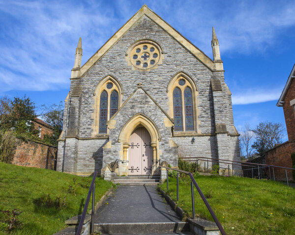 A view of Glastonbury Methodist Church in the town of Glastonbury in Somerset, UK.