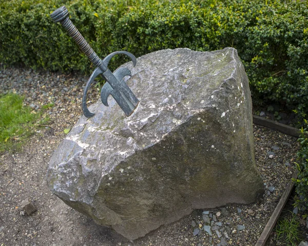 Taunton Velká Británie Března 2020 Meč Kamenné Soše Hradě Taunton — Stock fotografie