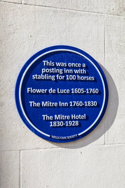 Wells March 16Th 2020 Blue Plaque Exterior Building Sadler Street — Stock Photo, Image