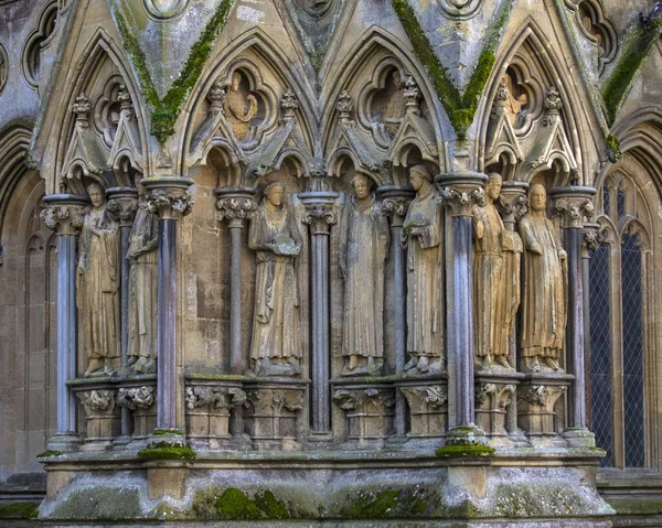 Esculturas Exterior Histórica Catedral Wells Wells Somerset Reino Unido —  Fotos de Stock