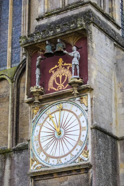 Cara Exterior Del Reloj Catedral Wells Ciudad Wells Somerset Reino — Foto de Stock