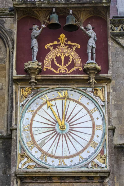 Volto Esterno Della Cattedrale Wells Orologio Nella Città Wells Nel — Foto Stock