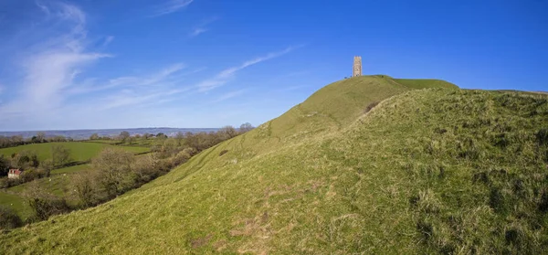 Μια Πανοραμική Θέα Της Εκπληκτικής Glastonbury Tor Στο Somerset Ηνωμένο — Φωτογραφία Αρχείου