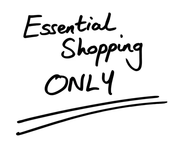 Essential Shopping Only Handwritten White Background — Stock Photo, Image