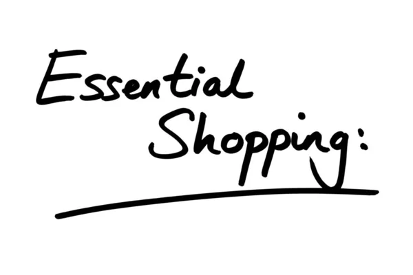 Essential Shopping Heading Handwritten White Background — Stock Photo, Image