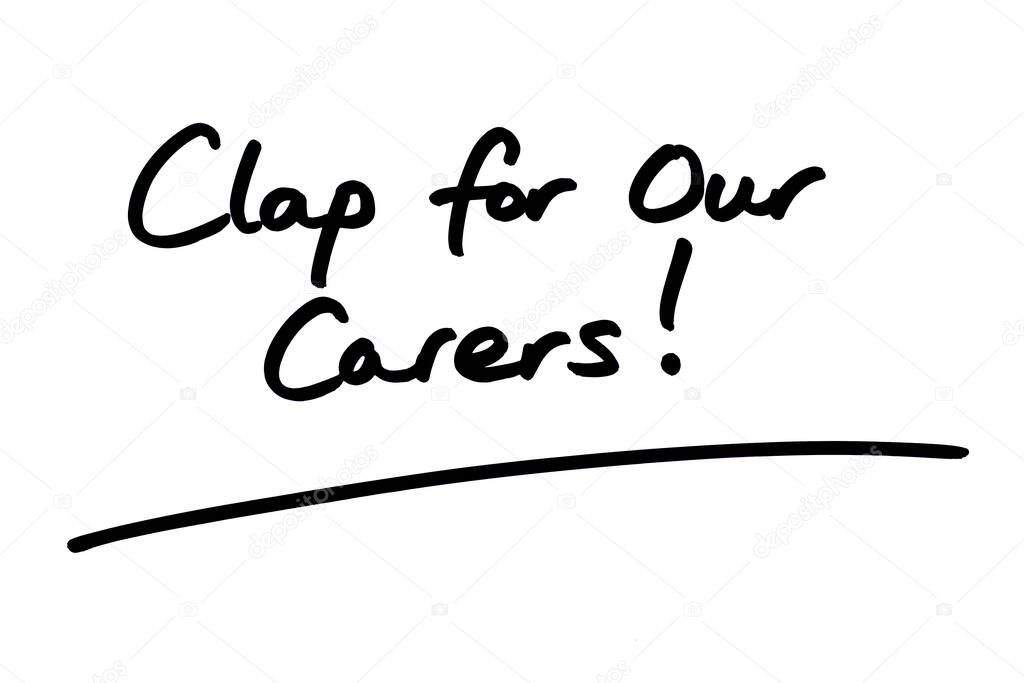 Clap for our Carers! handwritten on a white background.