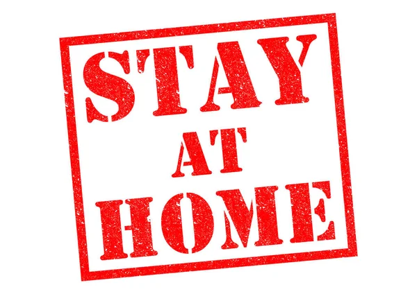 Stay Home Red Rubber Stamp White Background — Stock Photo, Image