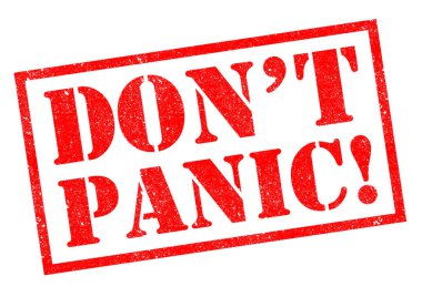 DONT PANIC! Beyaz arkaplanda kırmızı Kauçuk Damgası.