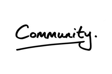 The word Community handwritten on a white background. clipart