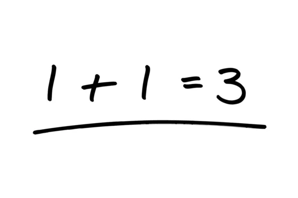 1Plus1Equals3 Escrito Mano Sobre Fondo Blanco — Foto de Stock