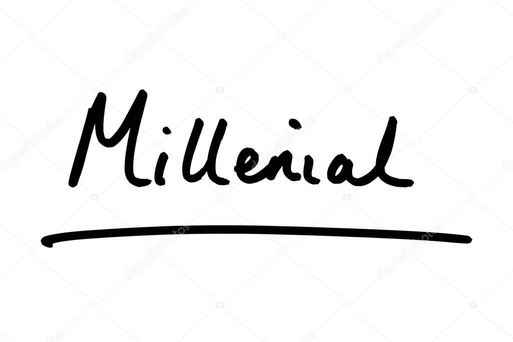 The word Millennial, handwritten on a white background.