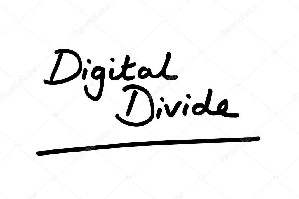 Digital Divide handwritten on a white background.