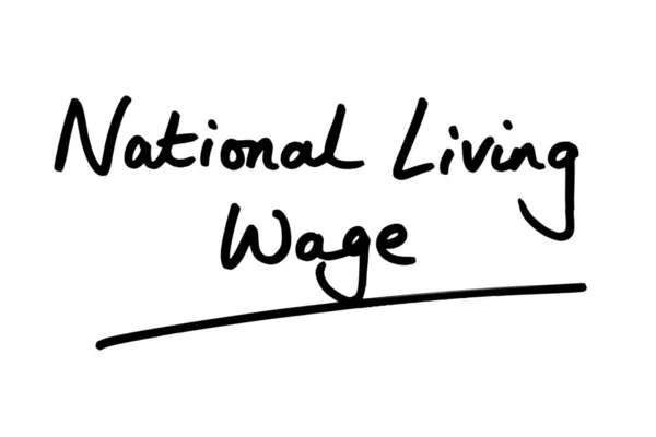 在白人背景上手写的国民生活工资 — 图库照片