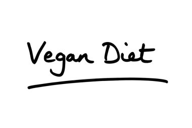 Beyaz arka planda el yazısı ile vegan diyeti.