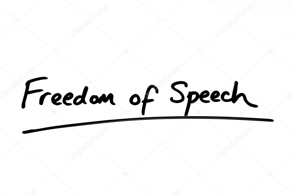 Freedom of Speech handwritten on a white background.