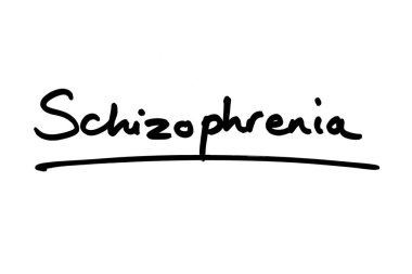 Beyaz arkaplanda el yazısıyla şizofreni.