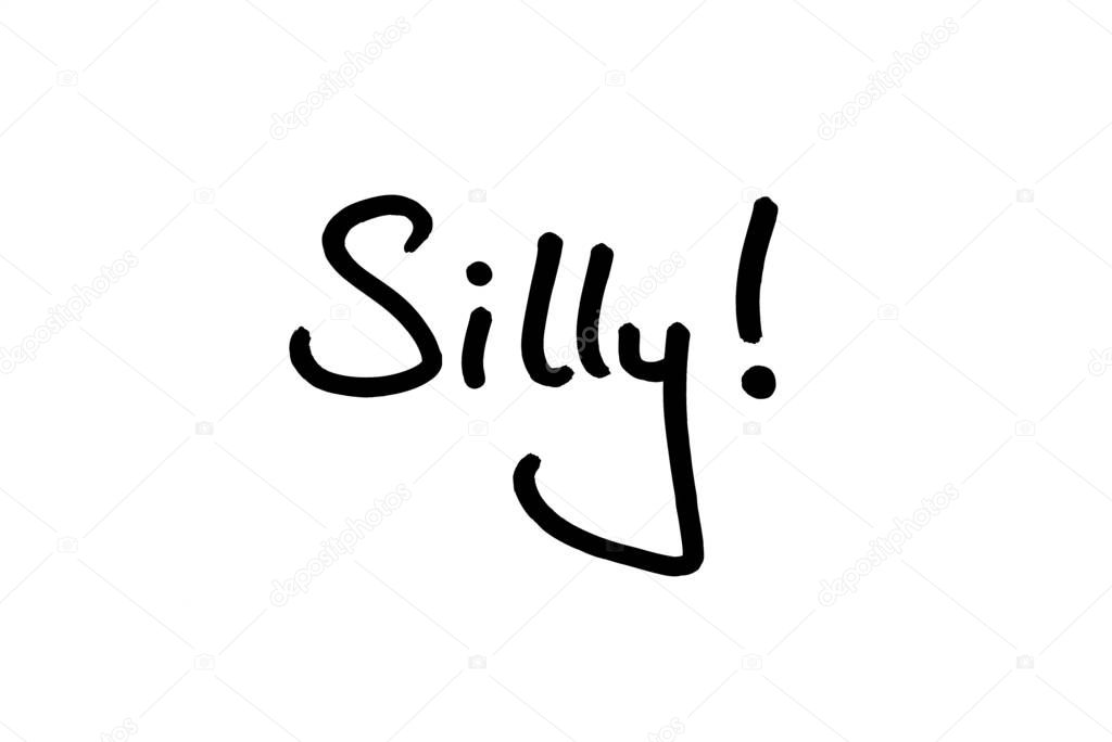 The word Silly! handwritten on a white background.