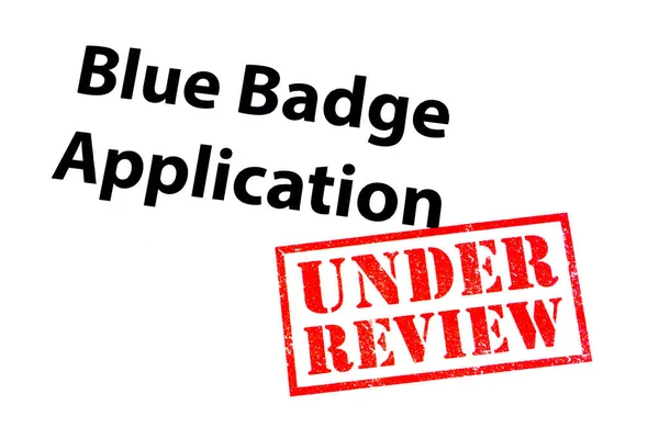 Blue Badge Application Heading Met Een Review Rode Rubberen Stempel — Stockfoto