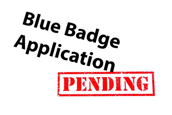 Blue Badge Application Heading Red Pending Rubber Stamp — Stock Photo, Image