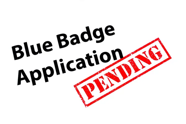 Blue Badge Application Heading Red Pending Rubber Stamp — Stock Photo, Image