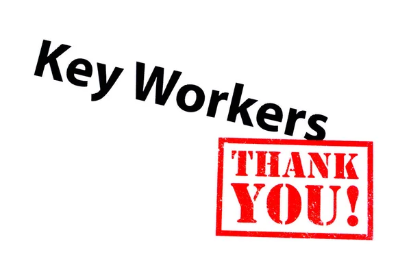 Key Workers Heading Red Thank You Rubber Stamp — Stock Photo, Image