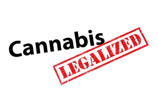 Cannabis Com Carimbo Borracha Legalizado Vermelho Ortografia Americana — Fotografia de Stock