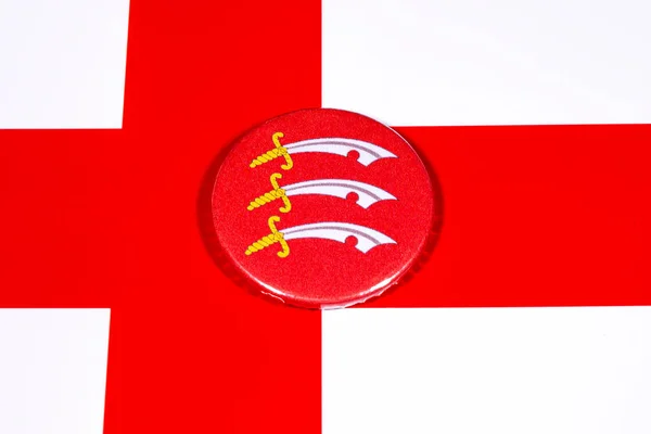 Distintivo Retratando Bandeira Condado Inglês Essex Retratado Sobre Bandeira Inglaterra — Fotografia de Stock