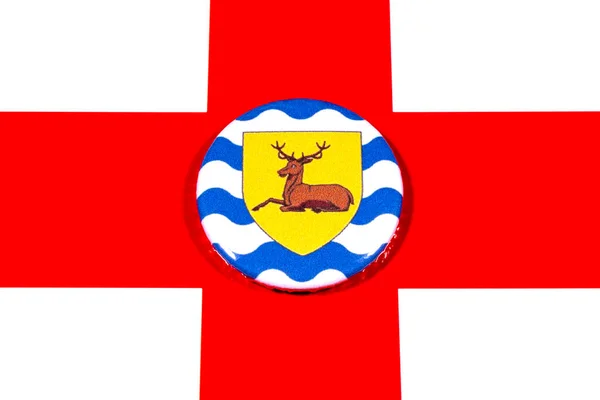 Een Badge Met Vlag Van Het Engelse Graafschap Hertfordshire Afgebeeld — Stockfoto