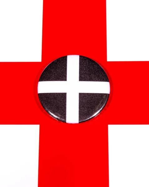 Distintivo Retratando Bandeira Condado Inglês Cornualha Retratado Sobre Bandeira Inglaterra — Fotografia de Stock