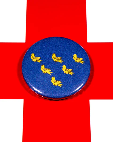 Odznak Zobrazující Vlajku Anglického Hrabství Sussex Vyobrazený Nad Vlajkou Anglie — Stock fotografie