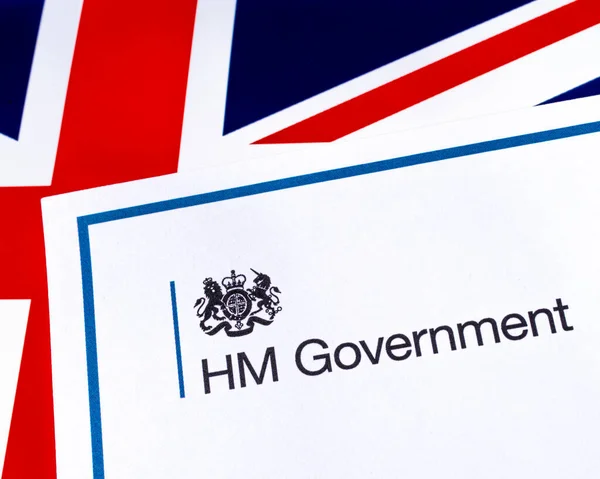Londres Reino Unido Abril 2020 Governo Com Fundo Bandeira Reino — Fotografia de Stock