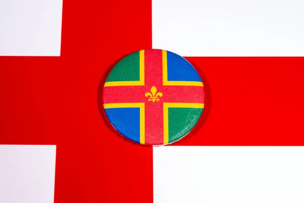 Значок Изображающий Флаг Английского Графства Линкольншир Изображенный Над Флагом Англии — стоковое фото