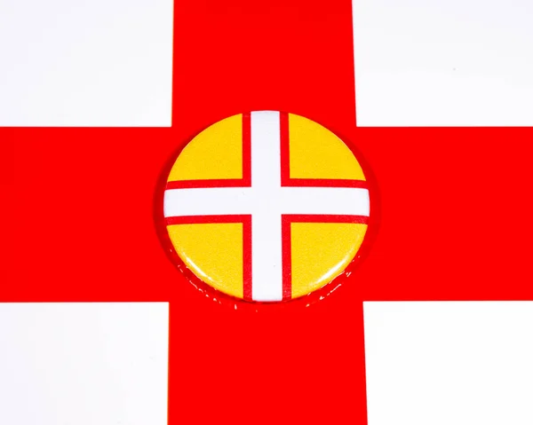 Distintivo Retratando Bandeira Condado Inglês Dorset Retratado Sobre Bandeira Inglaterra — Fotografia de Stock