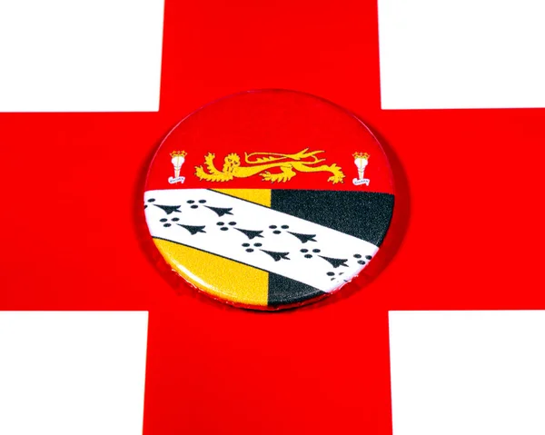Distintivo Retratando Bandeira Condado Inglês Norfolk Retratado Sobre Bandeira Inglaterra — Fotografia de Stock