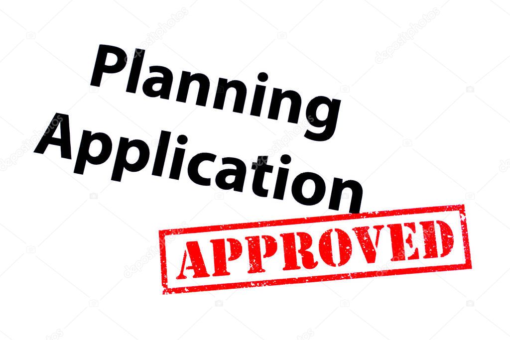 Planning Application heading with a red APPROVED rubber stamp.
